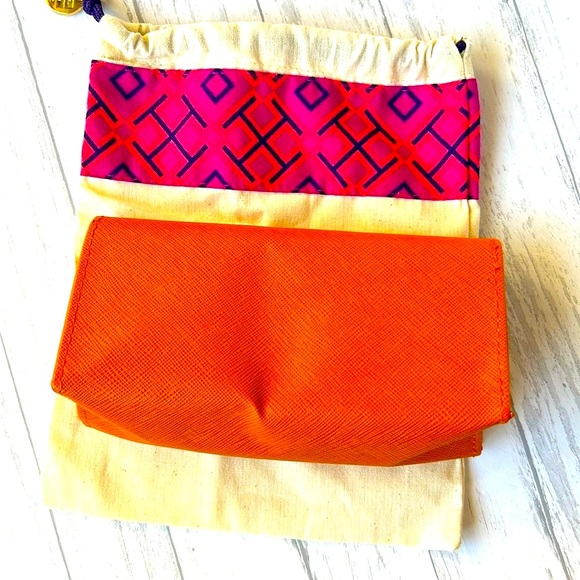 Tory Burch Case Eyeglasses Orange Soft Faux Leather Textured LOGO - Picture 3 of 4